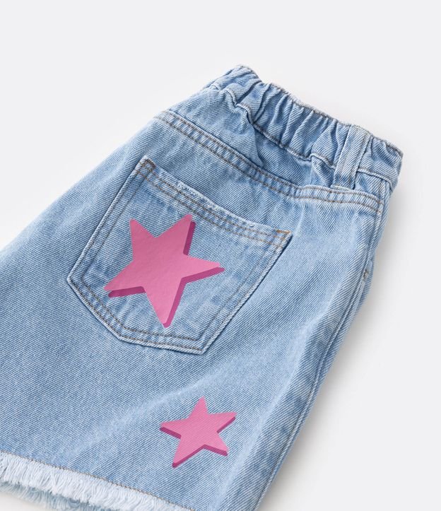 Short Cintura Alta Infantil em Jeans com Silk Hype e Barra Desfiada - Tam 5 a 14 Anos Azul 5
