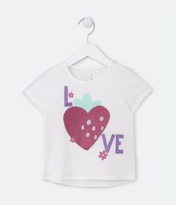Camiseta Infantil com Estampa Morango de Glitter - Tam 1 a 5 Anos