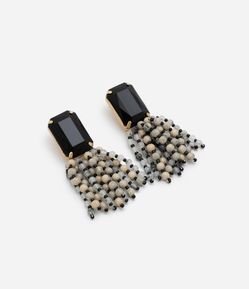 Maxi Brinco com Base de Strass e Franjas Marmorizadas