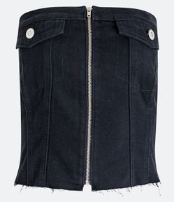 Blusa Cropped em Jeans com Decote Tomara que Caia e Barra a Fio