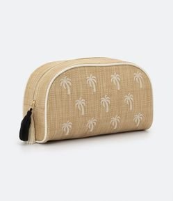 Necessaire Tijolão em Rafia com Textura e Estampa de Coqueiros