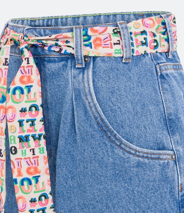 Short Baggy Jeans com Cinto Lenço Estampado e Barra Dobrada Azul 6