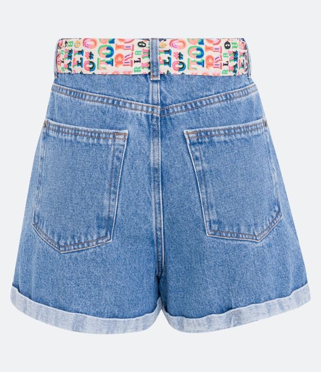 Short Baggy Jeans com Cinto Lenço Estampado e Barra Dobrada Azul 7