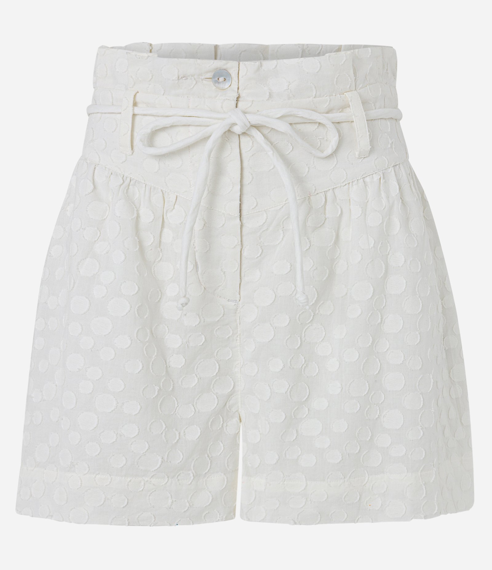 Short Curto em Algodão com Textura de Bolinhas e Cinto de Corda Branco 5