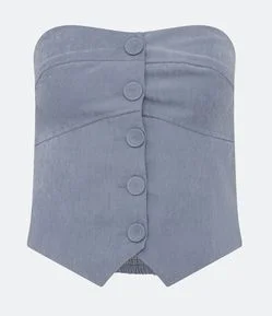 Blusa Alfaiataria em Cupro com Decote Tomara que Caia e Lastex