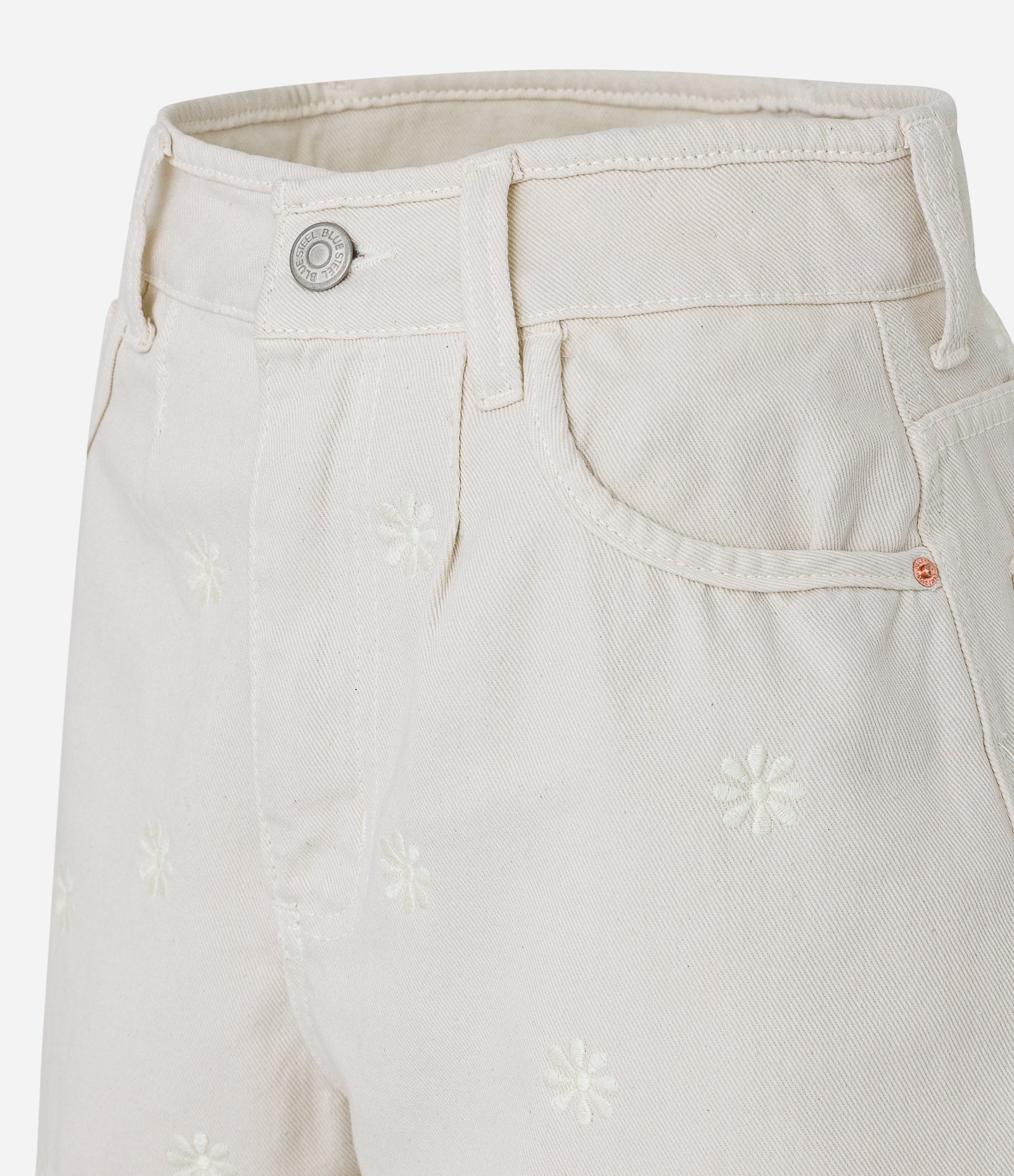 Short Cintura Alta em Sarja com Bordados de Margaridas Off White 6