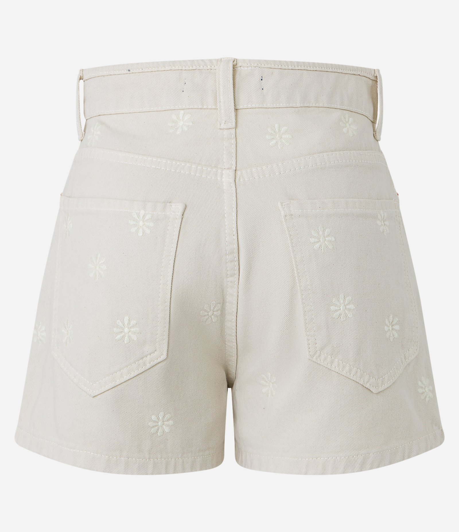 Short Cintura Alta em Sarja com Bordados de Margaridas Off White 7