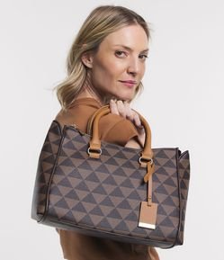 Bolsa Satchel com Estampa de Triângulos
