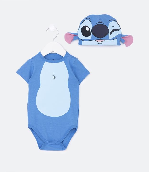 Body Infantil Stitch y Gorra con Orejitas - Talle 0 a 18 meses Azul 1
