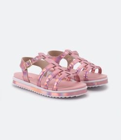 Sandália Flatform Infantil Metalizada com Tiras Aranha Molekinha - Tam 20 ao 25