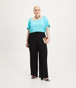 Calça Pantalona em Crepe com Cós Elástico e Amarração Curve & Plus Size