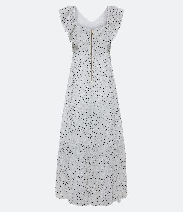 Vestido Longo Sem Manga em Chiffon com Babado na Cava e Poás Estampados Off White 9