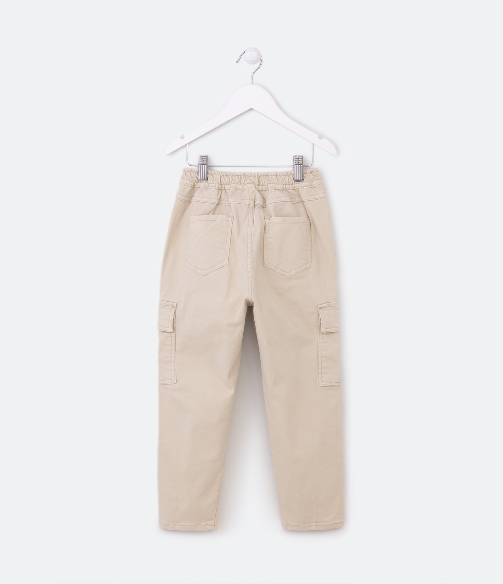 Calça Reta Infantil em Sarja com Bolsos Cargo - Tam 5 a 14 Anos Bege 2