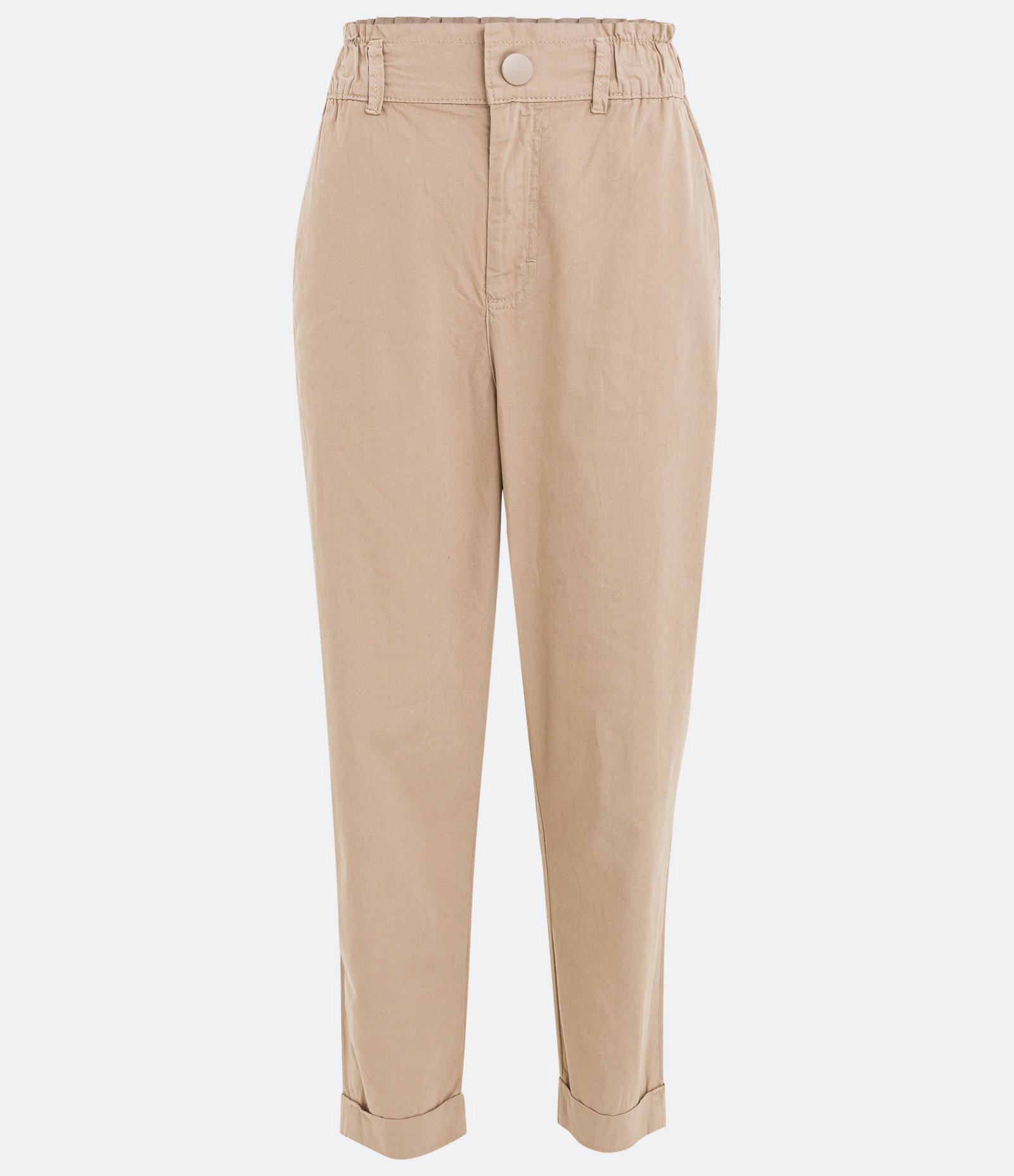 Calça Baggy em Sarja com Cós Largo e Botão Bege 4