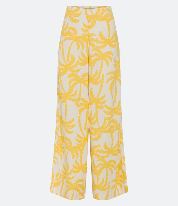 Calça Pantalona em Linho com Estampa de Coqueiros Amarelo 5