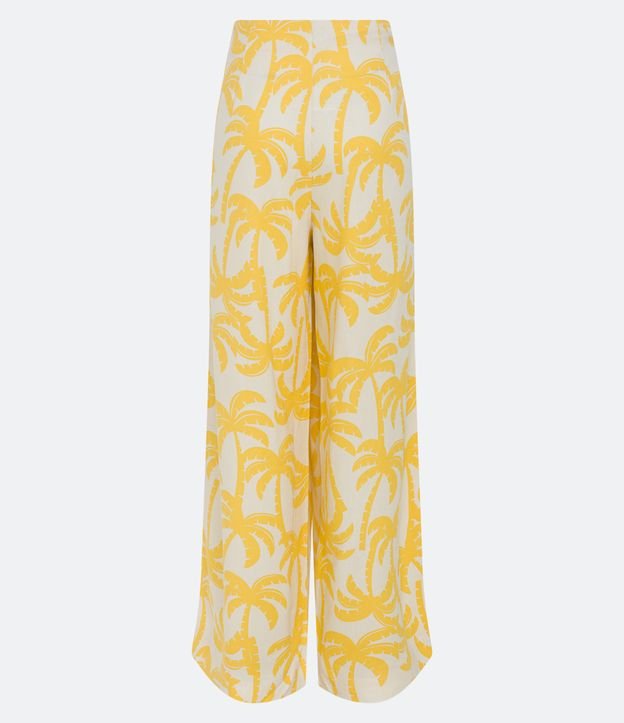 Calça Pantalona em Linho com Estampa de Coqueiros Amarelo 6