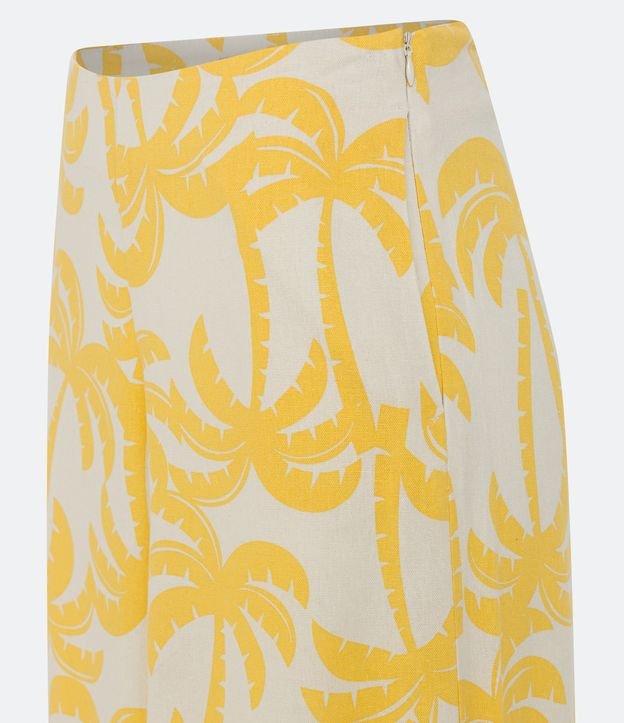 Calça Pantalona em Linho com Estampa de Coqueiros Amarelo 7