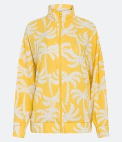 Jaqueta Alongada em Linho com Estampa de Coqueiros