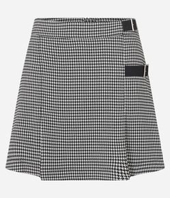 Short Saia Alfaiatado com Faixas Afiveladas e Estampa Pied de Poule