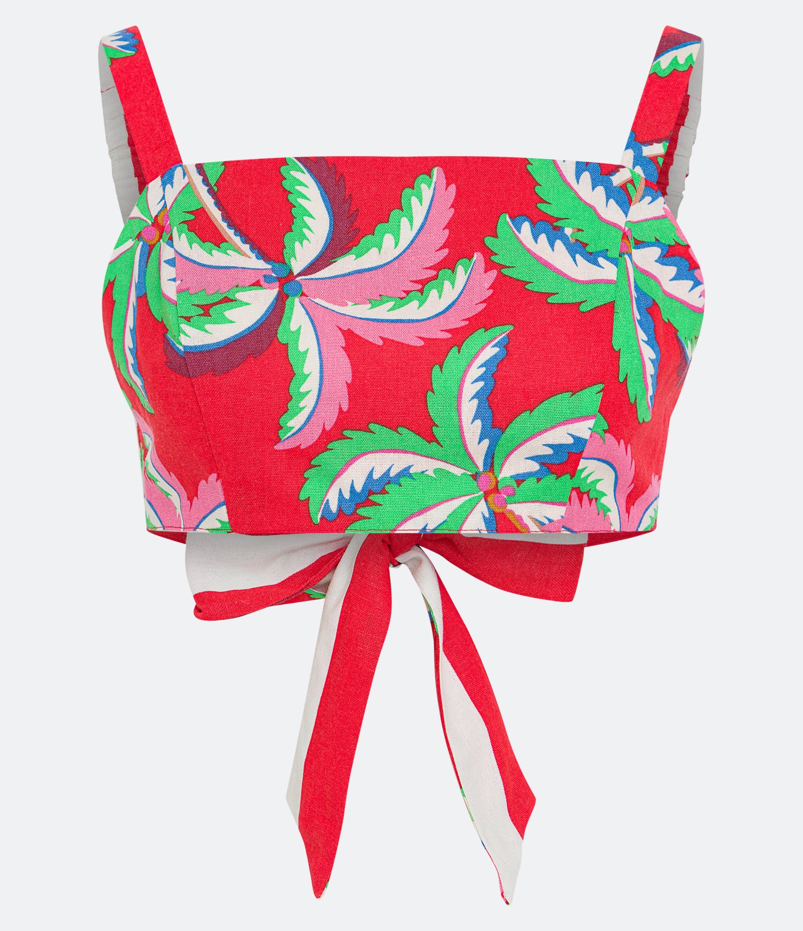 Blusa de Alça Cropped em Linho Dupla Face e com Amarração nas Costas Vermelho 6