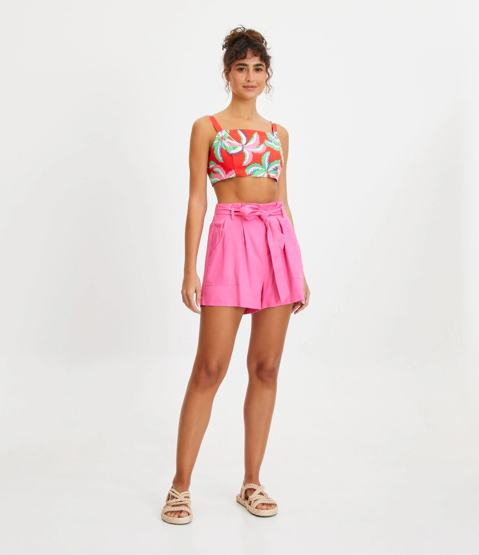 Blusa de Alça Cropped em Linho Dupla Face e com Amarração nas Costas Vermelho 2