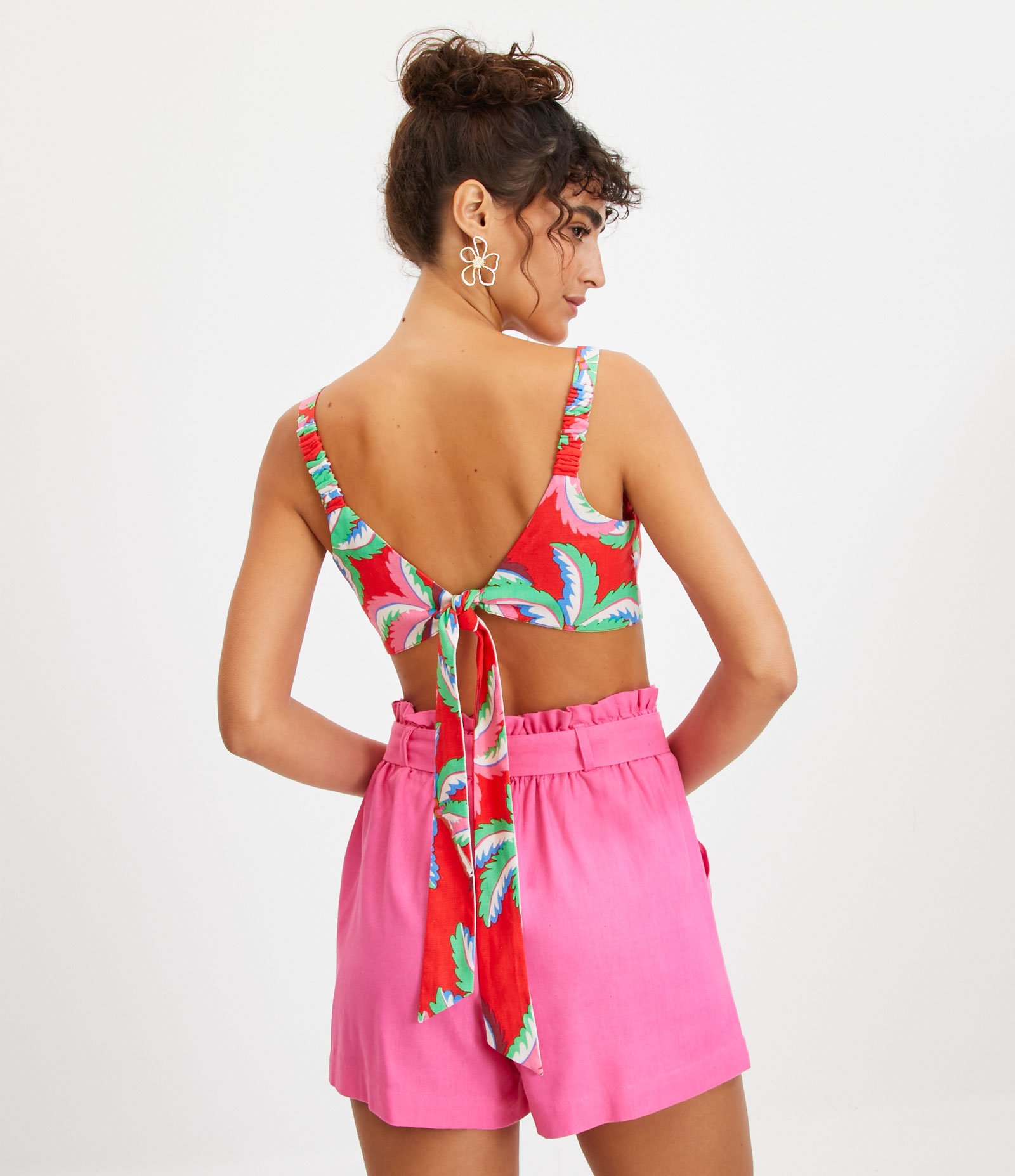 Blusa de Alça Cropped em Linho Dupla Face e com Amarração nas Costas Vermelho 3