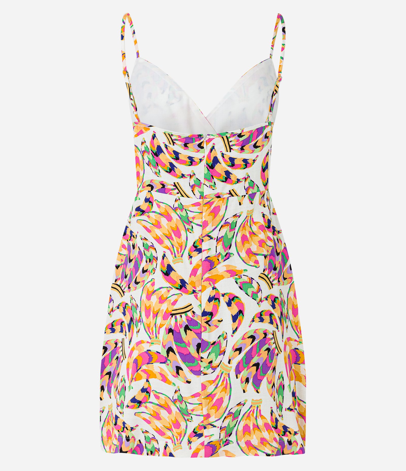 Vestido Curto em Viscose Transpassada com Estampa de Bananas Multicores 2