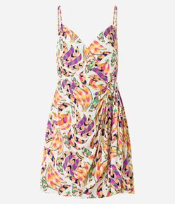 Vestido Curto em Viscose Transpassada com Estampa de Bananas