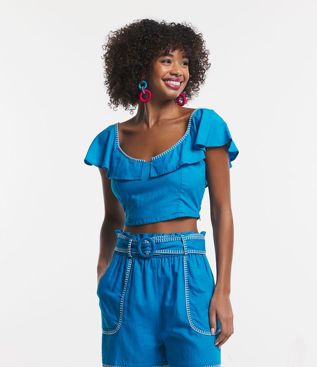 Conjunto Mia em Viscose Twill | Blusa de Babados e Calça Fluida