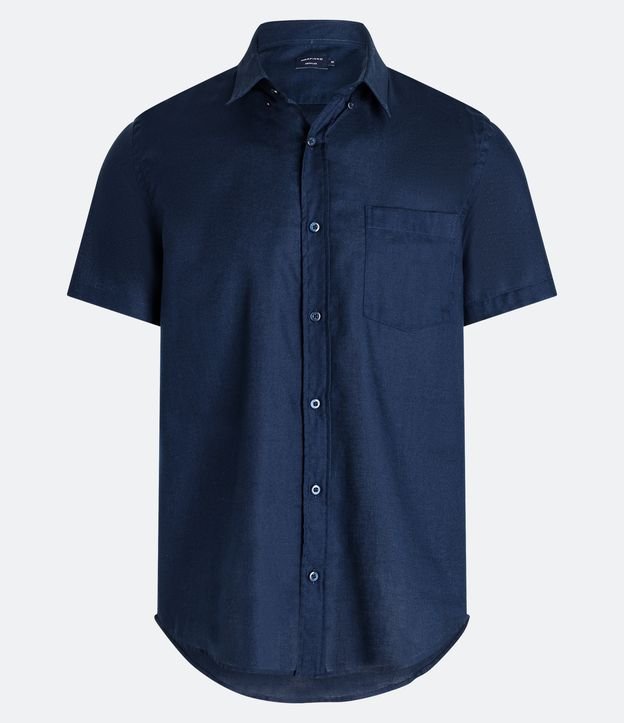 Camisa Comfort em Algodão com Bolso Frontal Azul Escuro 5