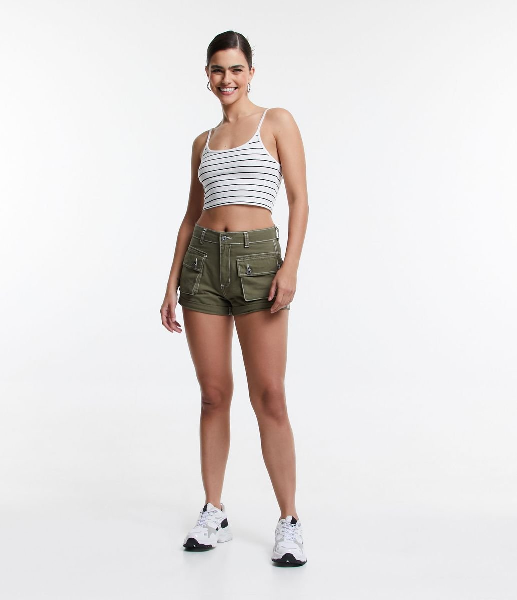 DREAM Shorts Feminino de Sarja com Elastano e Detalhes com Botões