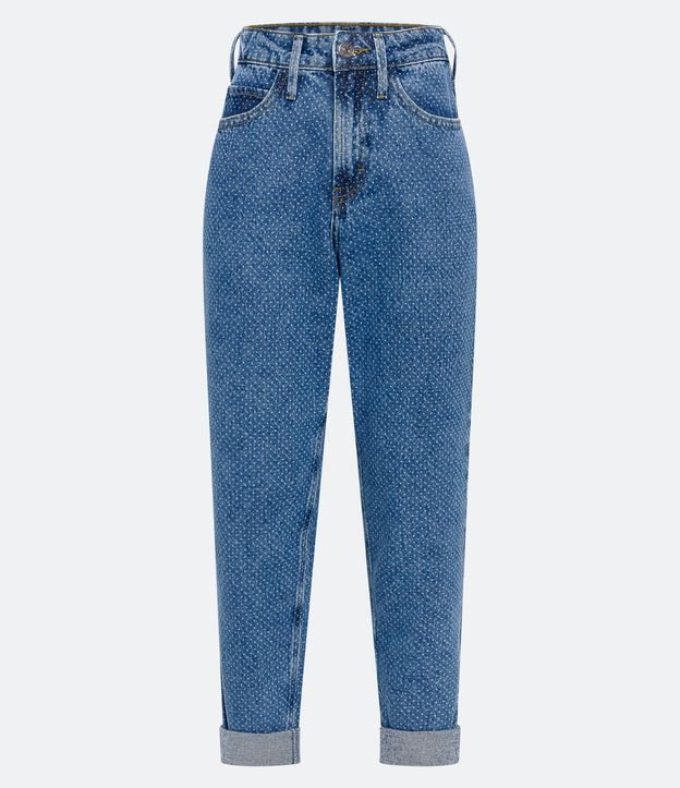 Calça Mom Jeans com Bolsos e Estampa Poá Azul 5