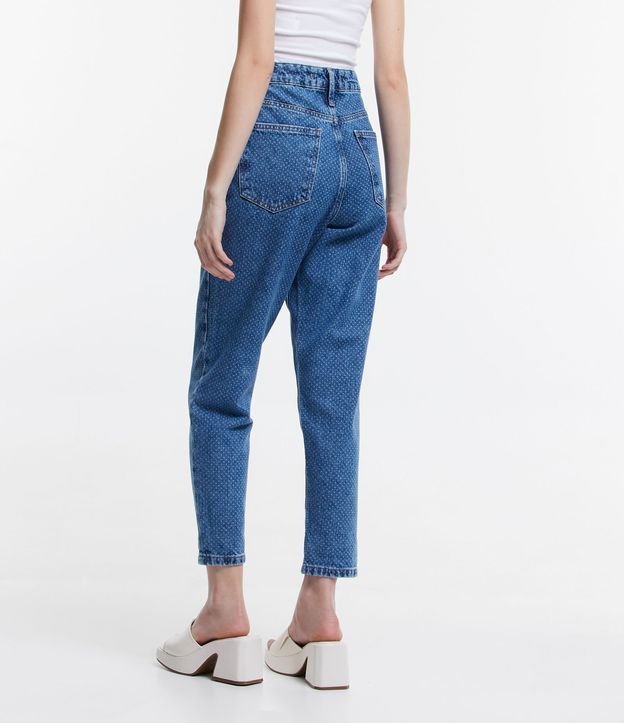 Calça Mom Jeans com Bolsos e Estampa Poá Azul 3