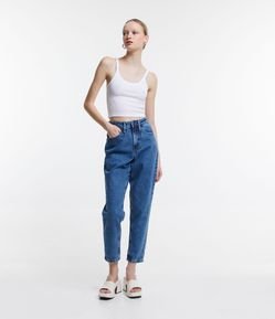 Calça Mom Jeans com Bolsos e Estampa Poá