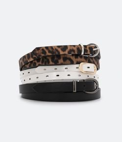 Kit 03 Cintos Estreitos com Diferentes Formatos de Fivela