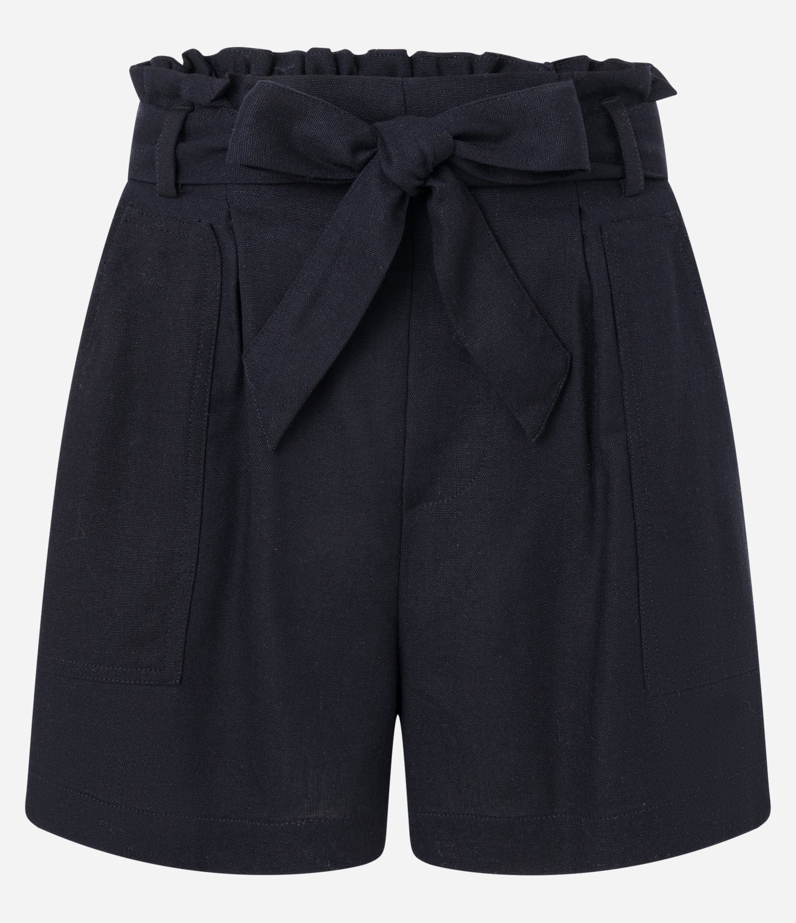 Short Curto em Viscose e Linho com Bolsos e Cinto Faixa Preto 5