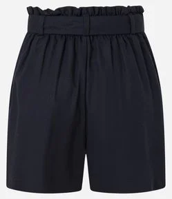 Short Curto em Viscose e Linho com Bolsos e Cinto Faixa