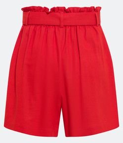 Short Curto em Viscose e Linho com Bolsos e Cinto Faixa