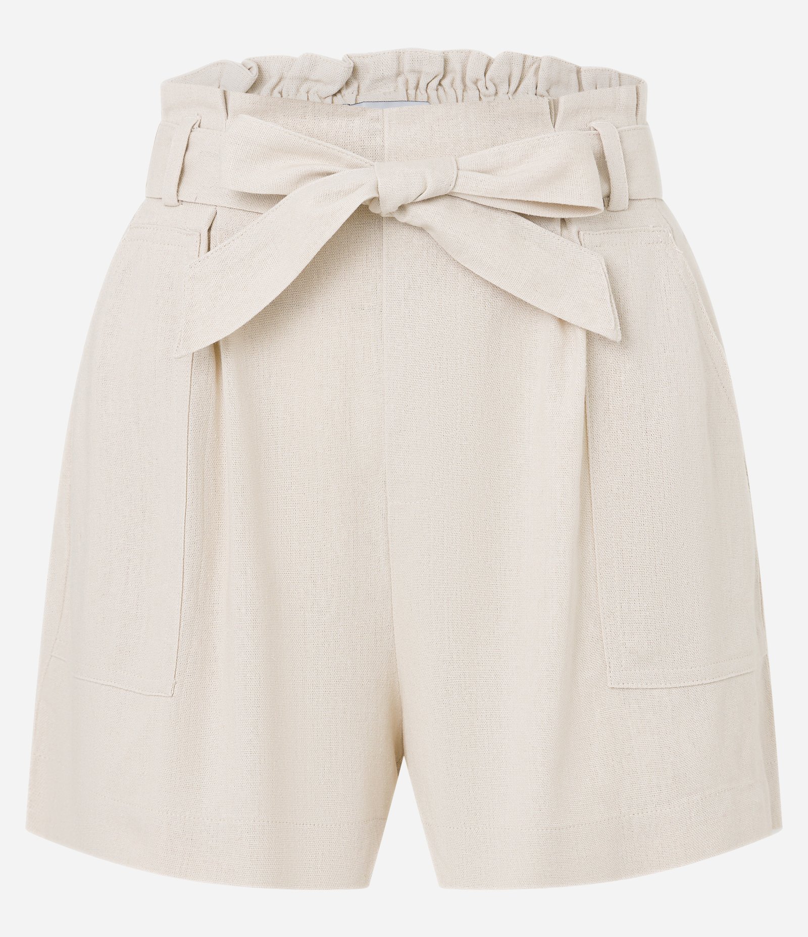 Short Curto em Viscose e Linho com Bolsos e Cinto Faixa Bege Claro 5