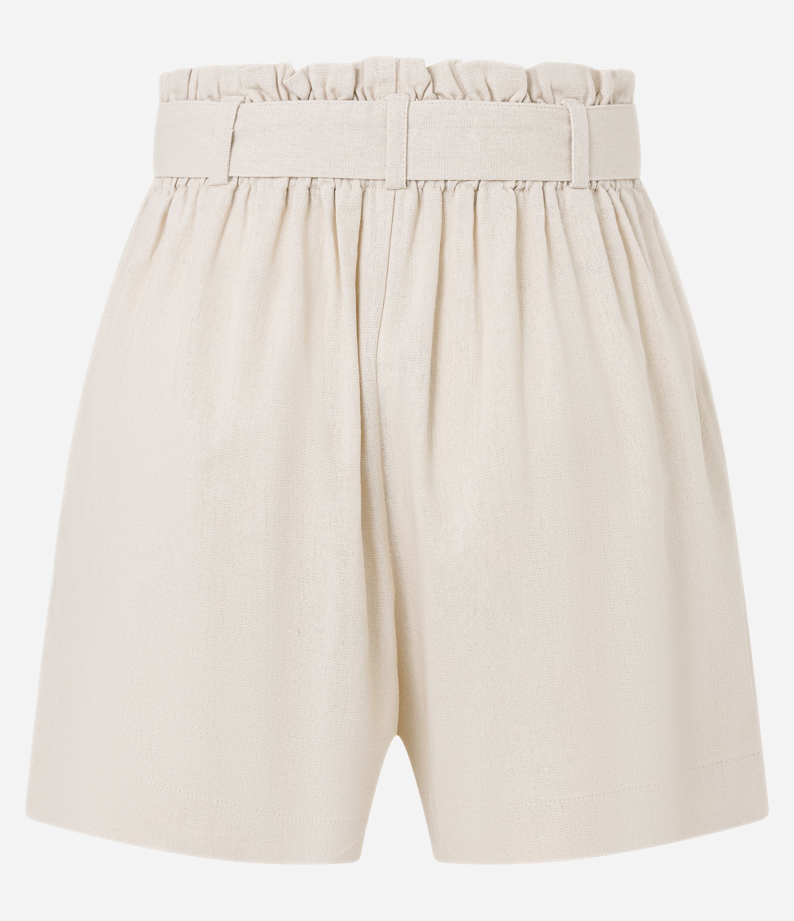 Short Curto em Viscose e Linho com Bolsos e Cinto Faixa Bege Claro 6