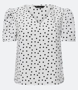 Blusa Manga Bufante em Crepe com Poás Estampados