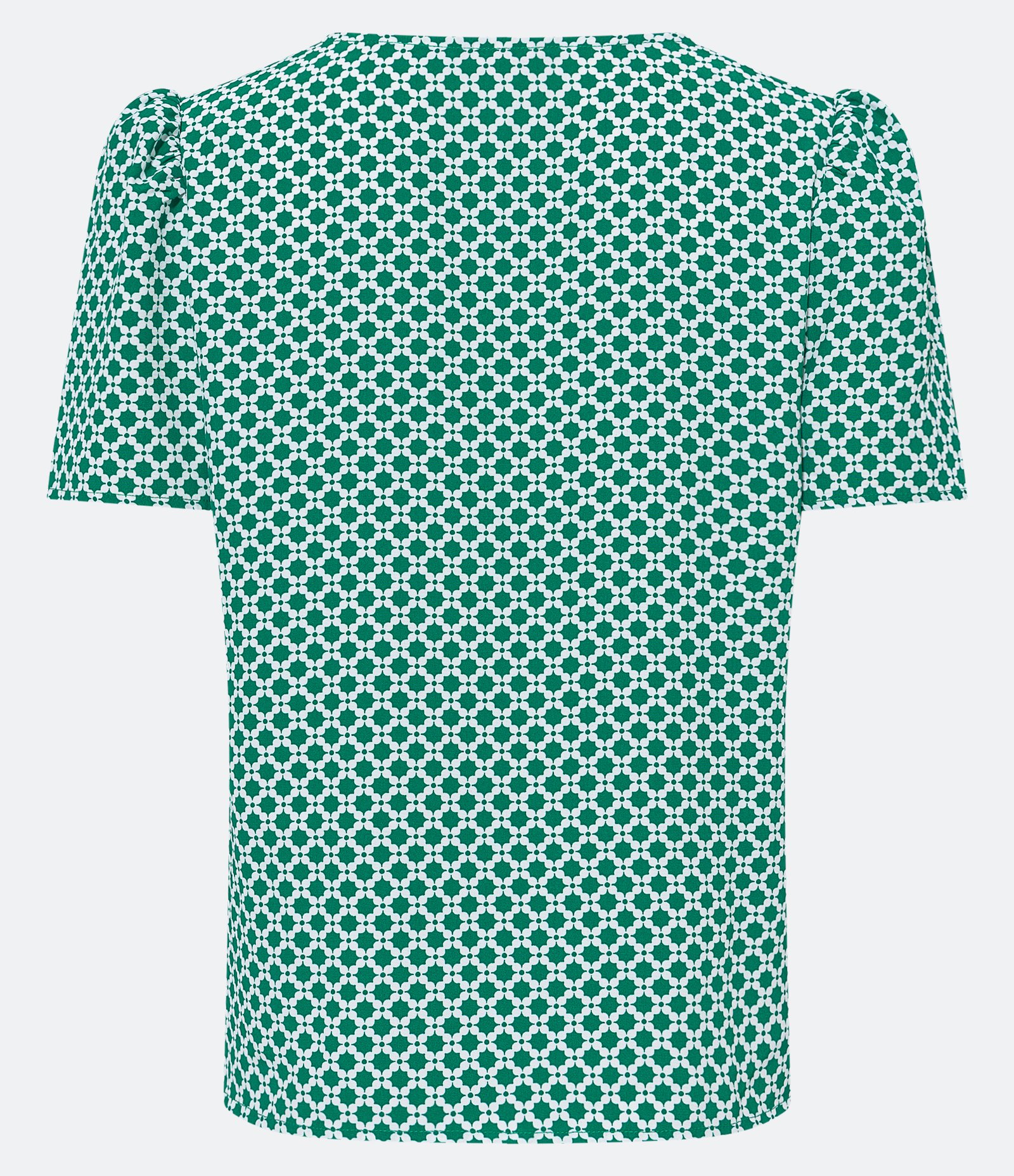 Blusa Manga Curta em Crepe com Estampa Floral Grid Verde 2