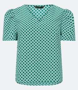 Blusa Manga Curta em Crepe com Estampa Floral Grid