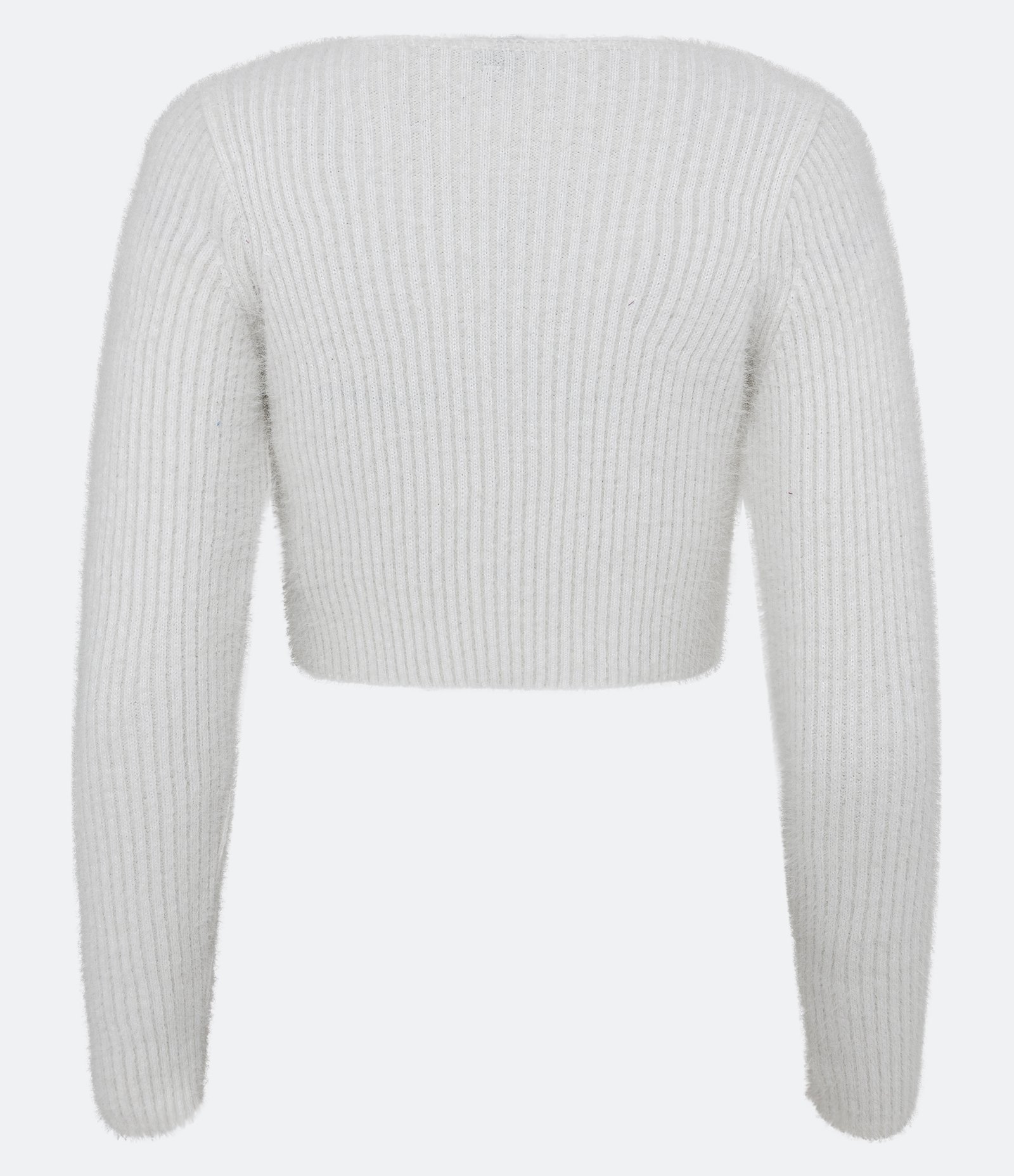 Cardigan Cropped em Tricô Canelado com Manga Longa Off White 7