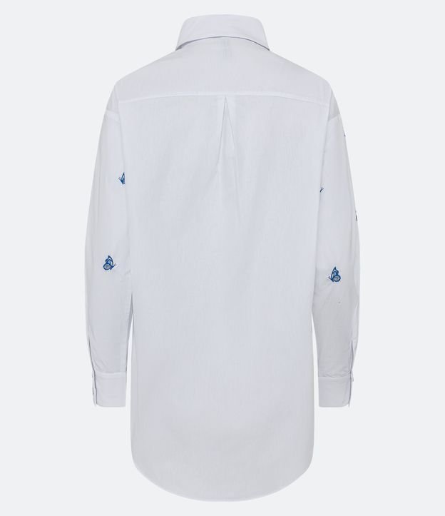 Camisa Alongada em Tricoline com Manga Longa e Bordado de Borboleta Branco Neve 8