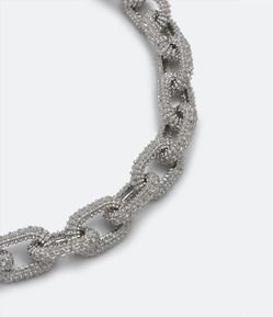 Colar Corrente Curto em Metal com Elos e Textura