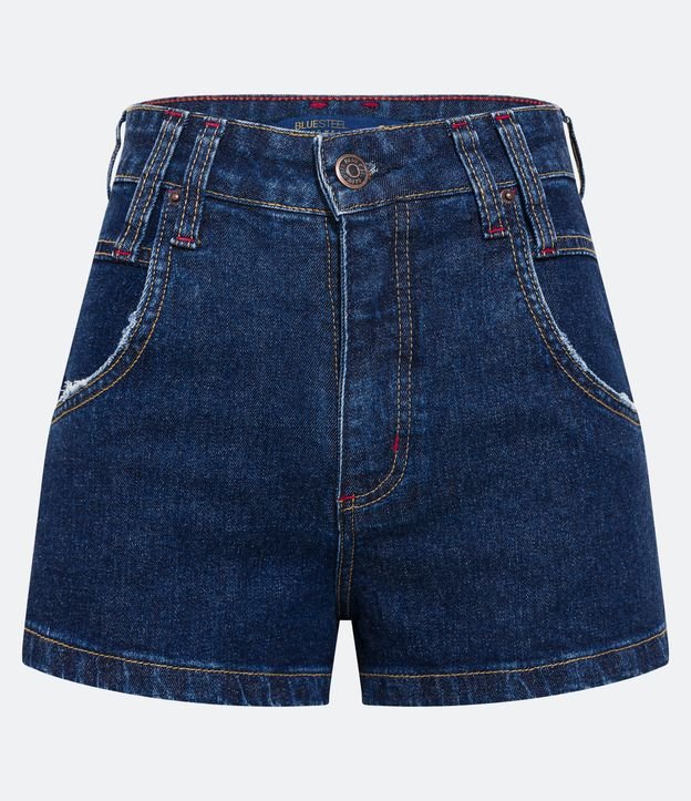 Short Hot Pants Jeans com Passantes Duplos e Bolsos Azul 5