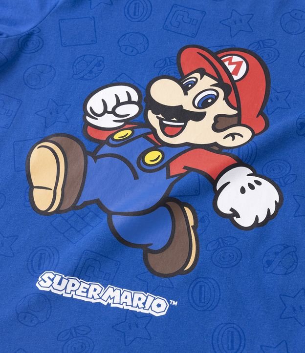 Camiseta Infantil com Estampa Super Mário Nintendo - Tam 3 a 10 Anos Azul 3