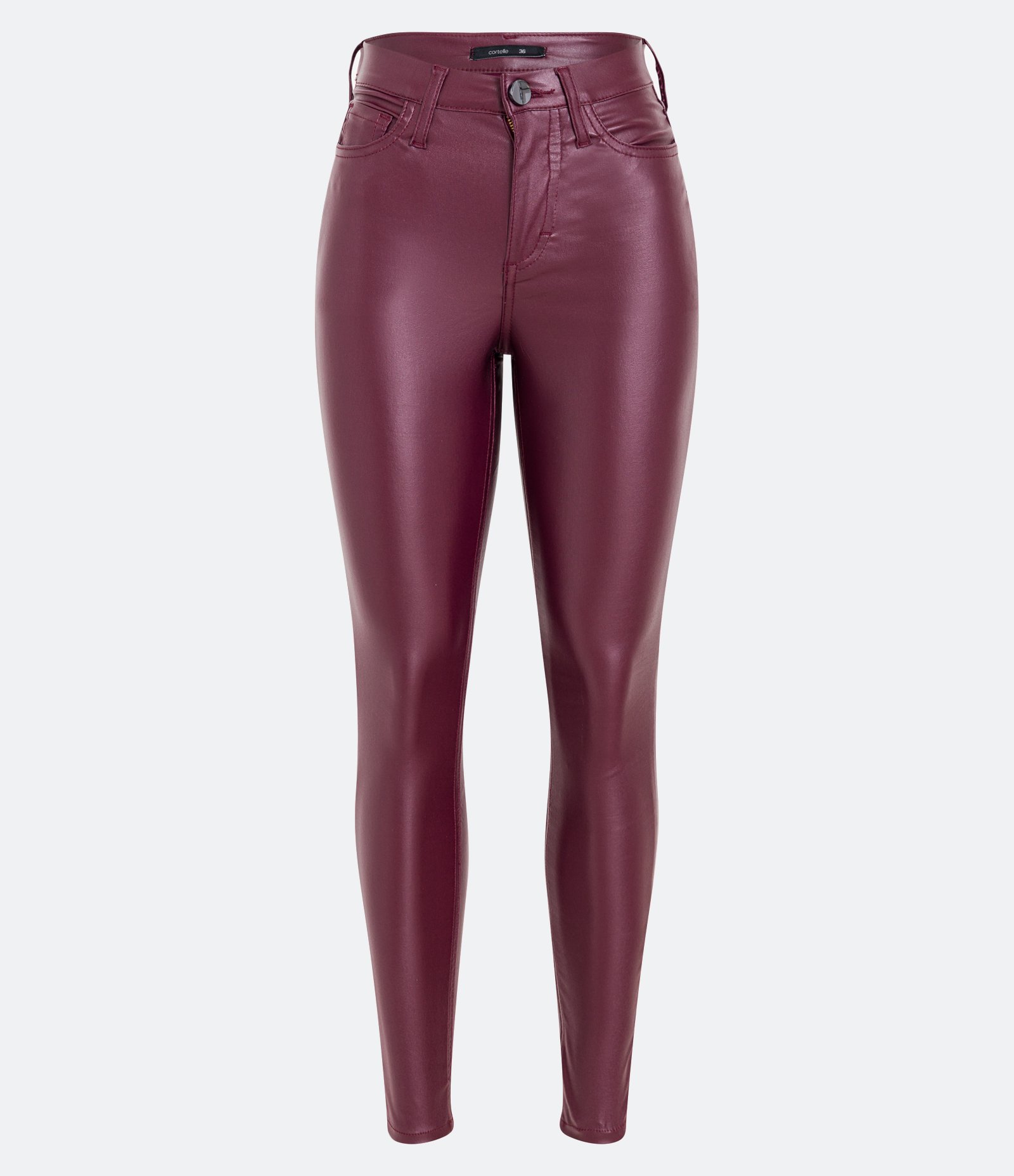 Calça Skinny em Sarja Resinada Vermelho Bordo 5