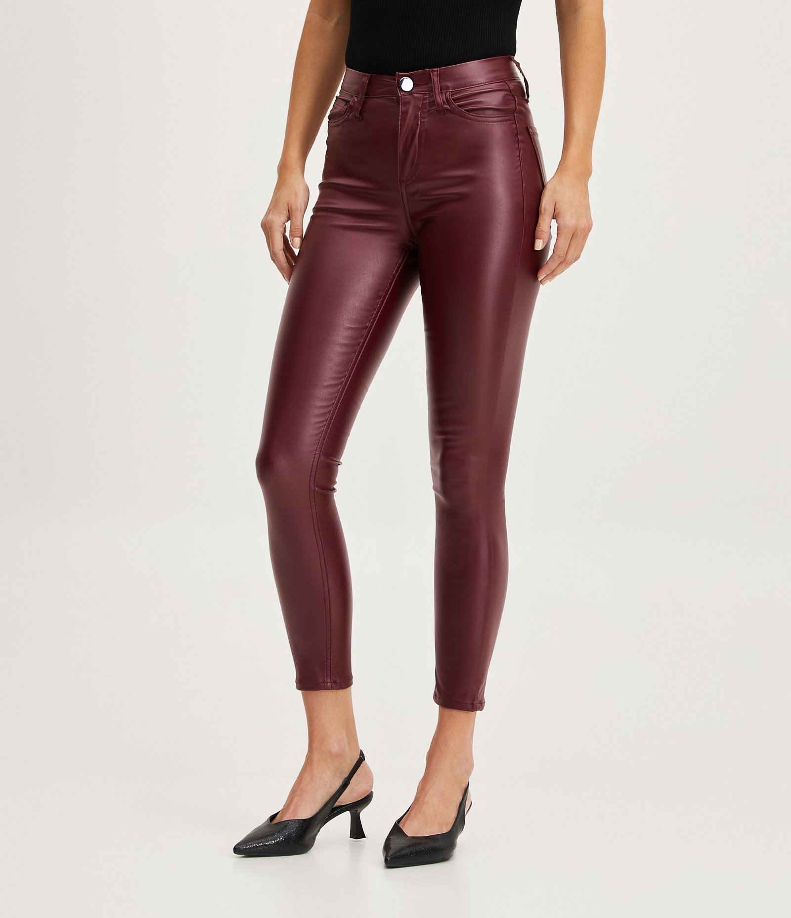 Calça Skinny em Sarja Resinada Vermelho Bordo 2